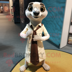 White Meerkat mascot costume character dressed with a A-Line Skirt and Ties