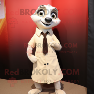 White Meerkat mascot costume character dressed with a A-Line Skirt and Ties