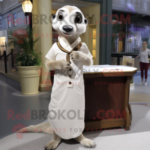 White Meerkat mascot costume character dressed with a A-Line Skirt and Ties