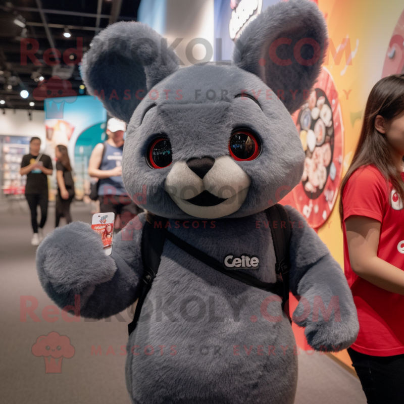 Black Chinchilla mascot costume character dressed with a Mini Skirt and Beanies Black Chinchilla mascot costume character dressed with a Mini Skirt and Beanies