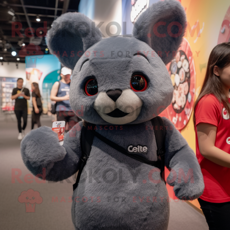 Black Chinchilla mascot costume character dressed with a Mini Skirt and Beanies