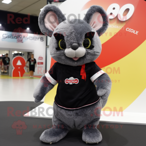 Black Chinchilla mascot costume character dressed with a Mini Skirt and Beanies