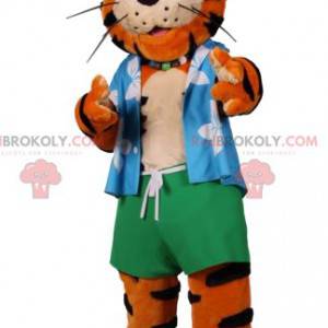 mascote tigre em roupa de praia - Redbrokoly.com