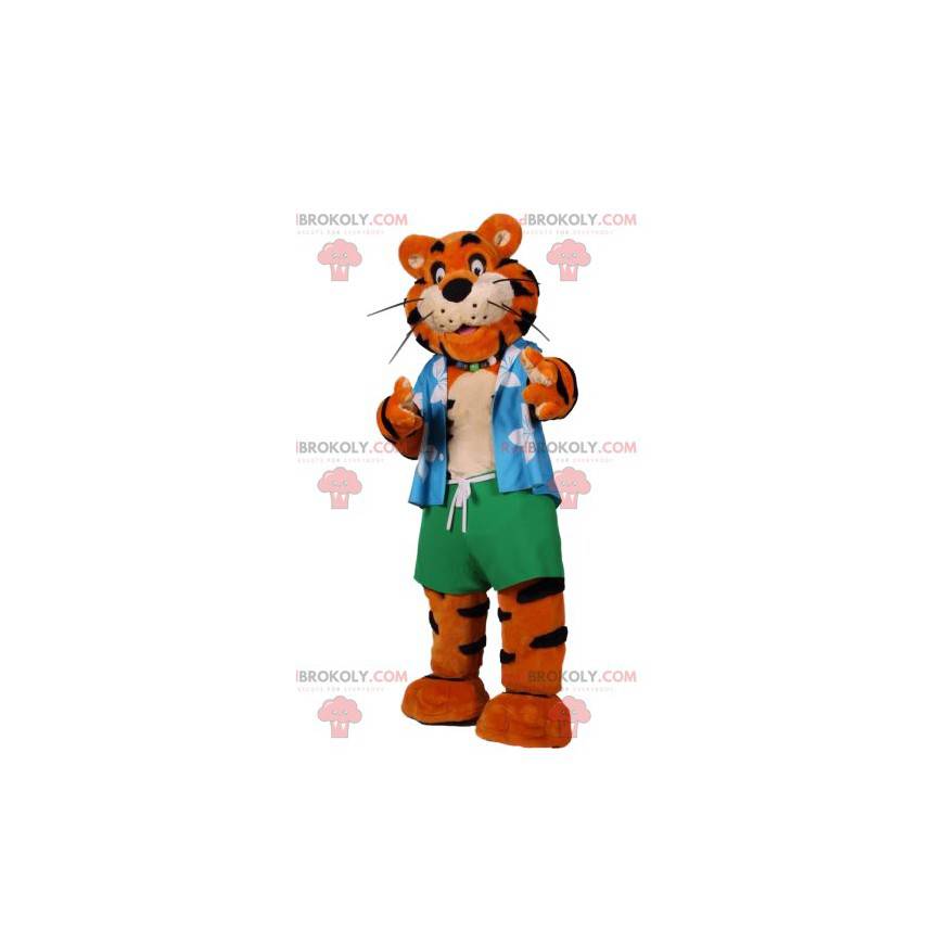 tijger mascotte in strandkleding - Redbrokoly.com