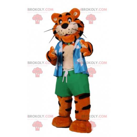 tijger mascotte in strandkleding - Redbrokoly.com