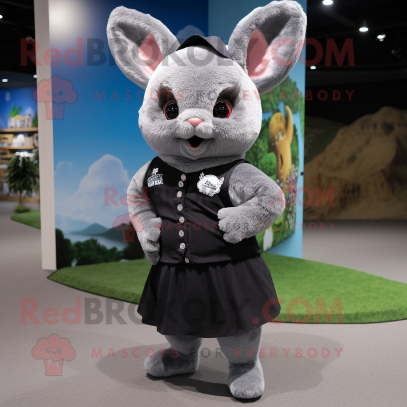 Black Chinchilla mascot costume character dressed with a Mini Skirt and Beanies