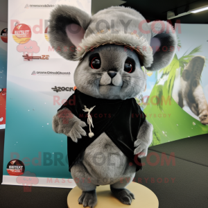 Black Chinchilla mascot costume character dressed with a Mini Skirt and Beanies