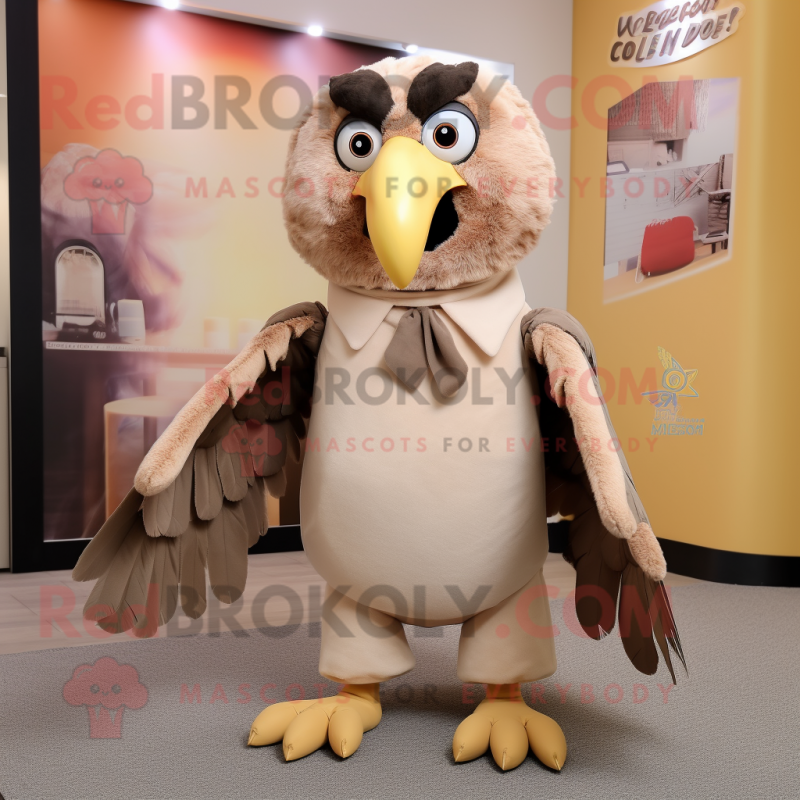 Beige Hawk mascot costume character dressed with a Culottes and Shoe clips