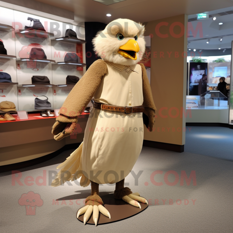 Beige Hawk mascot costume character dressed with a Culottes and Shoe clips