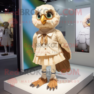 Beige Hawk mascot costume character dressed with a Culottes and Shoe clips