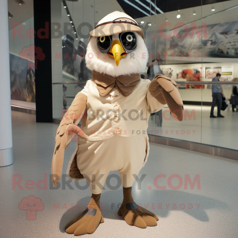 Beige Hawk mascot costume character dressed with a Culottes and Shoe clips