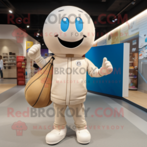 Cream Volleyball Ball mascot costume character dressed with a Sweatshirt and Handbags