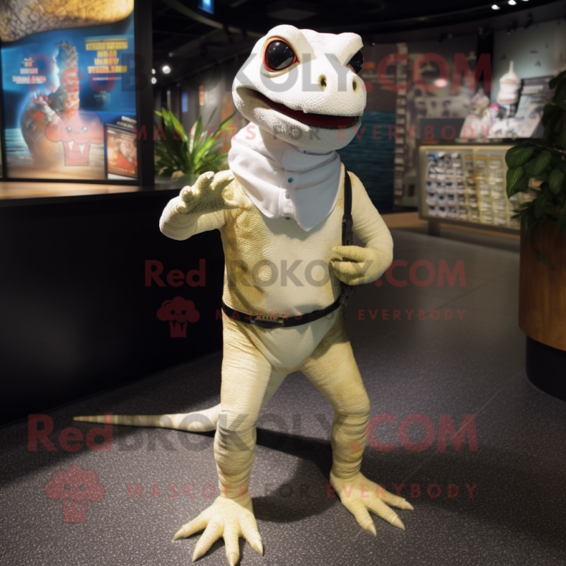 Cream Lizard mascot costume character dressed with a Jeggings and Brooches Cream Lizard mascot costume character dressed with a Jeggings and Brooches