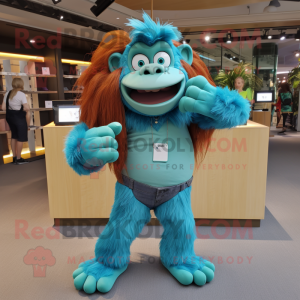 Cyan orangutang maskot...