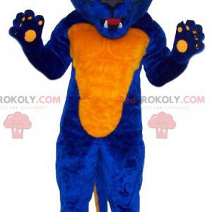 Blauw en geel woeste luipaardmascotte - Redbrokoly.com