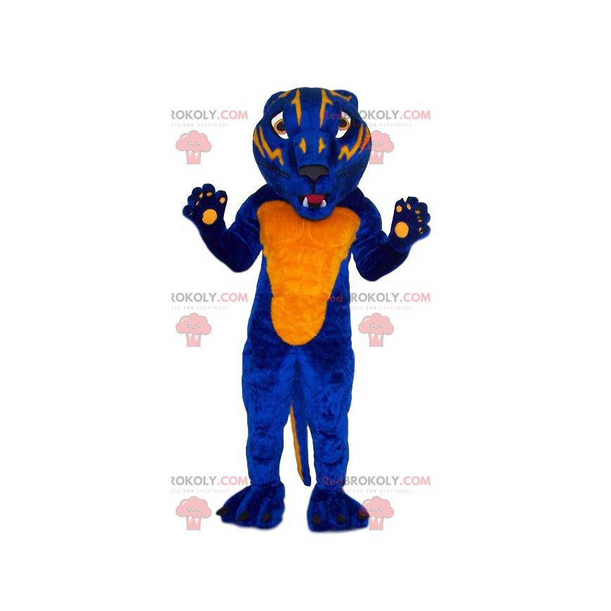 Mascotte leopardo feroce blu e giallo - Redbrokoly.com