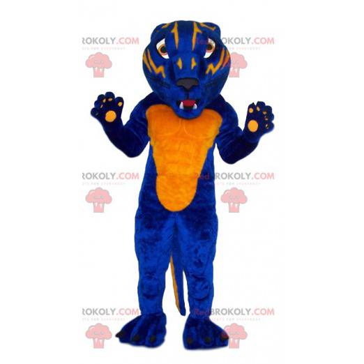 Blue and yellow fierce leopard mascot - Redbrokoly.com