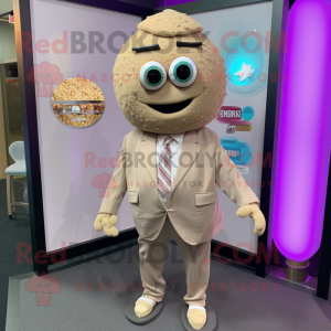Beige Falafel mascot costume character dressed with a Blazer and Necklaces