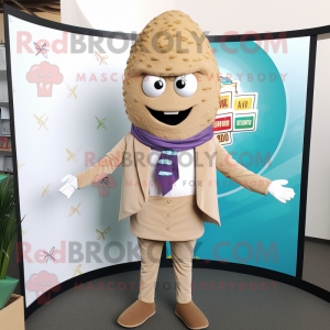 Beige Falafel mascot costume character dressed with a Blazer and Necklaces
