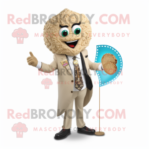 Beige Falafel mascot costume character dressed with a Blazer and Necklaces