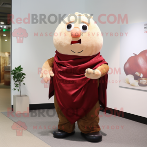 Maroon Potato mascot costume character dressed with a Poplin Shirt and Shawls