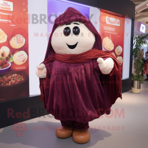 Maroon Potato mascot costume character dressed with a Poplin Shirt and Shawls