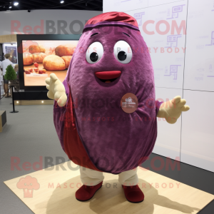 Maroon Potato mascot costume character dressed with a Poplin Shirt and Shawls