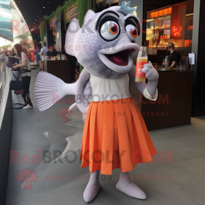 Gray Clown Fish mascot costume character dressed with a Cocktail Dress and Handbags