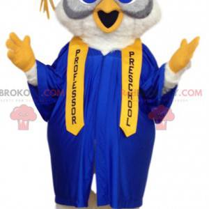 Mascot giant gray and white owls in student outfit -