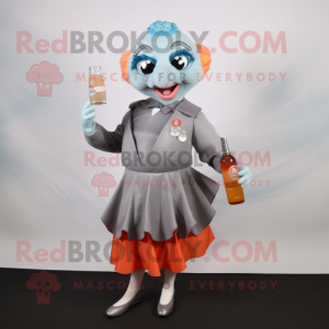 Gray Clown Fish mascot costume character dressed with a Cocktail Dress and Handbags