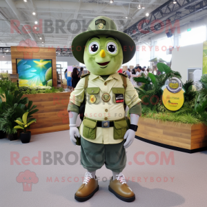 Olive Lemon mascot costume character dressed with a Cargo Shorts and Brooches