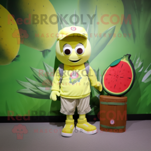 Olive Lemon mascot costume character dressed with a Cargo Shorts and Brooches