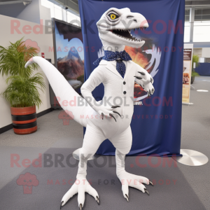 White Utahraptor mascot costume character dressed with a Dress Pants and Earrings
