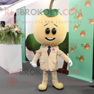 Beige Cherry mascot costume character dressed with a Suit and Earrings