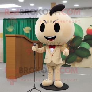 Beige Cherry mascot costume character dressed with a Suit and Earrings