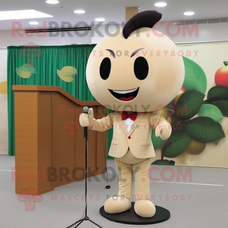 Beige Cherry mascot costume character dressed with a Suit and Earrings