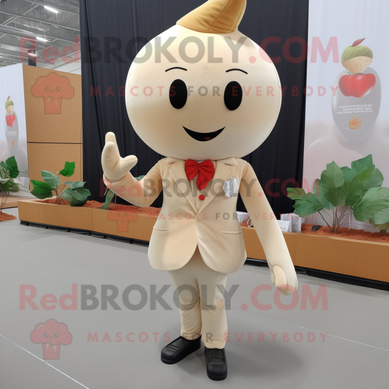 Beige Cherry mascot costume character dressed with a Suit and Earrings Beige Cherry mascot costume character dressed with a Suit and Earrings