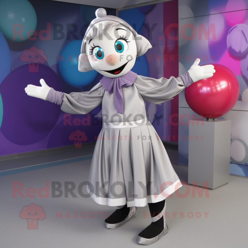 Silver Juggle mascot costume character dressed with a Culottes and Scarves