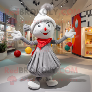 Silver Juggle mascot costume character dressed with a Culottes and Scarves