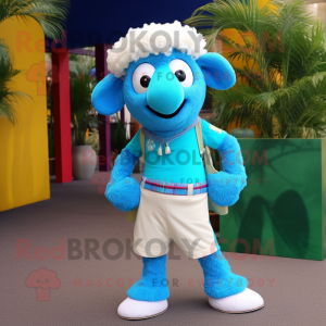 Cyan Sheep mascot costume character dressed with a Capri Pants and Ties