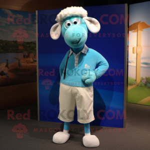 Cyan Sheep maskot kostym...