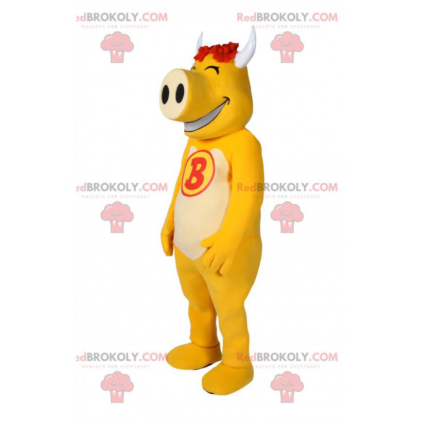 Mascotte de cochon jaune très drôle - Redbrokoly.com