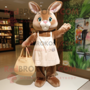 Brown Rabbit mascot costume character dressed with a Shift Dress and Tote bags