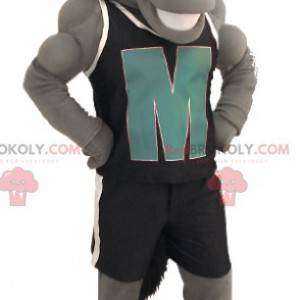 Mascota caballo gris con ropa deportiva negra - Redbrokoly.com