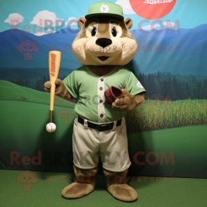 Olive Beaver mascot costume character dressed with a Baseball Tee and Cufflinks