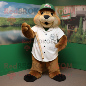 Olive Beaver mascot costume character dressed with a Baseball Tee and Cufflinks