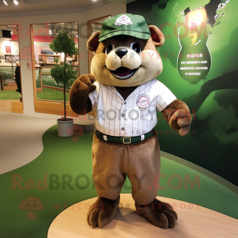 Olive Beaver mascot costume character dressed with a Baseball Tee and Cufflinks Olive Beaver mascot costume character dressed with a Baseball Tee and Cufflinks