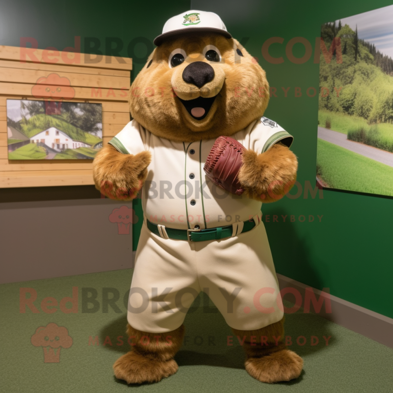 Olive Beaver mascot costume character dressed with a Baseball Tee and Cufflinks Olive Beaver mascot costume character dressed with a Baseball Tee and Cufflinks