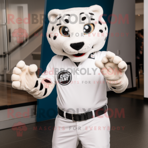 White Jaguar mascot costume character dressed with a Chinos and Gloves