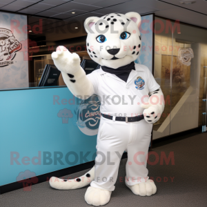 White Jaguar mascot costume character dressed with a Chinos and Gloves